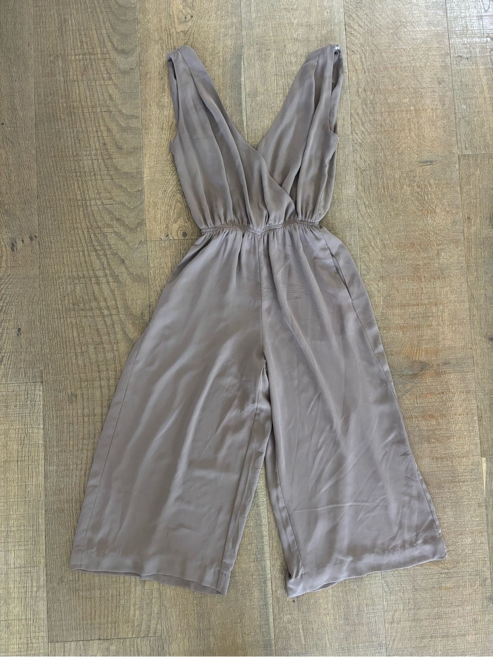 babaton aritzia beige wide leg crop capri belted jumpsuit